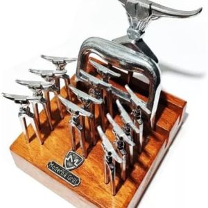 Kit Garra de Urso Garfo Tridente Churrasco Petisco Com Suporte – Prata – Kit de Churrasco – Alumínio – 16 cm