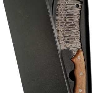 Cutelo Churrasco Faca Artesanal 29cm NO2PROBLEMS – Lâmina Aço Inox Ornamentada, Cabo de Madeira Ergonômico c/Desenho de Damasco