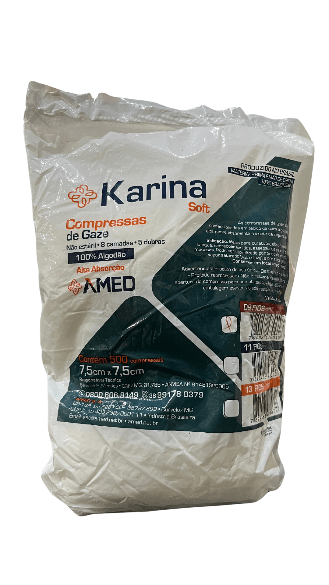 Gaze 9 Fios 7,5×7,5 100% Algodão 500un – Karina