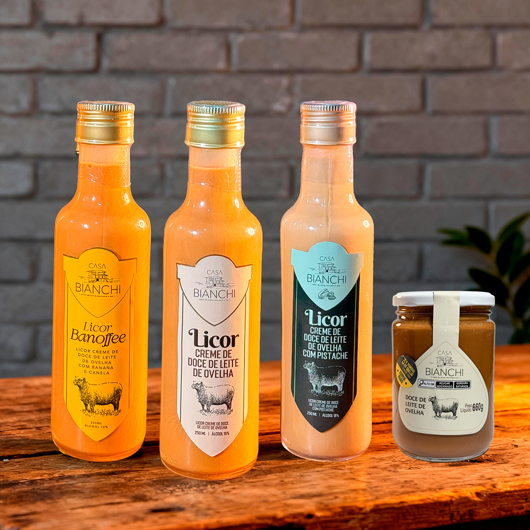 Kit 3 Licores 250ml (Doce de Leite de Ovelha + Banoffee + Pistache Casa Bianchi) + Doce de Leite 260 g